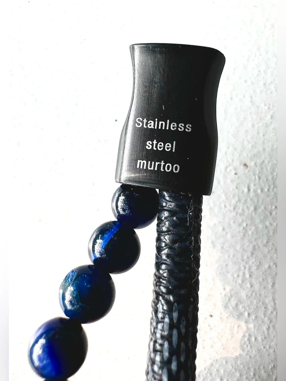 Men's Double Strand Bracelet with Blue Beads and Black Braided Band